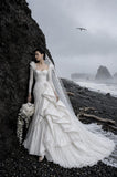 Load image into Gallery viewer, White Wedding Gown with Graceful Full Length Silhouette and Dramatic Bridal Train