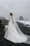 Load image into Gallery viewer, White Wedding Gown with Graceful Full Length Silhouette and Dramatic Bridal Train