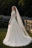 Load image into Gallery viewer, Ivory Formal Bridal Dress with Elegant Train, Romantic Wedding Gown