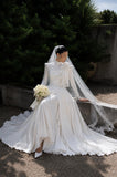 Load image into Gallery viewer, White Statement Wedding Dress with Flowing Skirt and Refined Bridal Silhouette