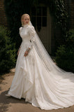 Load image into Gallery viewer, Ivory Wedding Gown with Graceful Full Length Silhouette and Dramatic Bridal Train