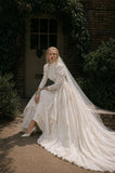 Load image into Gallery viewer, Ivory Wedding Gown with Graceful Full Length Silhouette and Dramatic Bridal Train