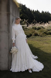 Load image into Gallery viewer, White Wedding Gown with Graceful Full Length Silhouette and Dramatic Bridal Train
