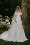 Load image into Gallery viewer, Ivory Formal Bridal Dress with Elegant Train, Romantic Wedding Gown