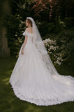 Load image into Gallery viewer, Ivory Formal Bridal Dress with Elegant Train, Romantic Wedding Gown