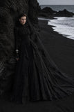 Load image into Gallery viewer, Black Gothic Bridal Gown with Dramatic Train, Alternative Wedding Dress