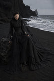 Load image into Gallery viewer, Black Gothic Bridal Gown with Dramatic Train, Alternative Wedding Dress