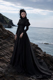 Load image into Gallery viewer, Black Alternative Wedding Gown with Flowing Train and Gothic Bridal Style