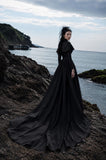Load image into Gallery viewer, Black Alternative Wedding Gown with Flowing Train and Gothic Bridal Style