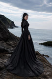 Load image into Gallery viewer, Black Alternative Wedding Gown with Flowing Train and Gothic Bridal Style