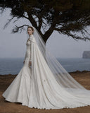 Load image into Gallery viewer, White Formal Bridal Dress with Elegant Train, Romantic Wedding Gown
