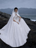 Load image into Gallery viewer, White Wedding Gown with Graceful Full Length Silhouette and Dramatic Bridal Train