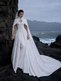 Load image into Gallery viewer, White Wedding Gown with Graceful Full Length Silhouette and Dramatic Bridal Train