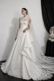 Load image into Gallery viewer, White Formal Bridal Dress with Elegant Train, Romantic Wedding Gown