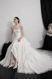 Load image into Gallery viewer, White Formal Bridal Dress with Elegant Train, Romantic Wedding Gown