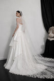Load image into Gallery viewer, White Formal Bridal Dress with Elegant Train, Romantic Wedding Gown