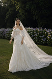 Load image into Gallery viewer, Ivory Bridal Gown with Flowing Train, Elegant Wedding Dress for Formal Ceremony