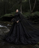 Load image into Gallery viewer, Black Alternative Wedding Gown with Flowing Train and Gothic Bridal Style
