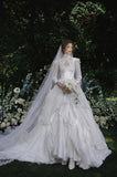 Load image into Gallery viewer, White Wedding Gown with Graceful Full Length Silhouette and Dramatic Bridal Train