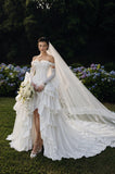 Load image into Gallery viewer, White Formal Bridal Dress with Elegant Train, Romantic Wedding Gown