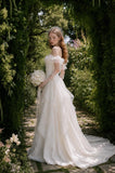Load image into Gallery viewer, Ivory Romantic Bridal Gown with Flowing Train, Wedding Dress for Wedding Reception