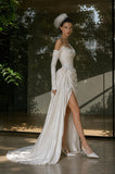 Load image into Gallery viewer, Ivory Elegant Bridal Gown with Flowing Train, Wedding Dress for Wedding Reception