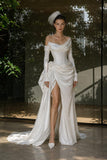 Load image into Gallery viewer, Ivory Elegant Bridal Gown with Flowing Train, Wedding Dress for Wedding Reception