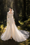 Load image into Gallery viewer, Ivory Refined Bridal Gown with Flowing Train, Wedding Dress for Wedding Reception