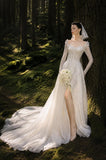 Load image into Gallery viewer, Ivory Refined Bridal Gown with Flowing Train, Wedding Dress for Wedding Reception
