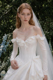 Load image into Gallery viewer, Ivory Statement Bridal Gown with Flowing Train, Wedding Dress for Wedding Reception