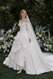 Load image into Gallery viewer, Ivory Statement Bridal Gown with Flowing Train, Wedding Dress for Wedding Reception