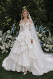 Load image into Gallery viewer, Ivory Statement Bridal Gown with Flowing Train, Wedding Dress for Wedding Reception