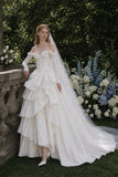 Load image into Gallery viewer, Ivory Statement Bridal Gown with Flowing Train, Wedding Dress for Wedding Reception