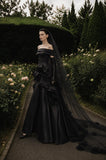 Load image into Gallery viewer, Black Elegant Bridal Gown with Graceful Draping, Wedding Dress for Elegant Celebration
