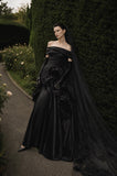 Load image into Gallery viewer, Black Elegant Bridal Gown with Graceful Draping, Wedding Dress for Elegant Celebration