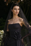 Load image into Gallery viewer, Black Dramatic Bridal Gown with Flowing Train, Wedding Dress for Formal Ceremony