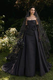 Load image into Gallery viewer, Black Dramatic Bridal Gown with Flowing Train, Wedding Dress for Formal Ceremony