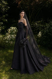 Load image into Gallery viewer, Black Dramatic Bridal Gown with Flowing Train, Wedding Dress for Formal Ceremony