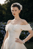 Load image into Gallery viewer, Ivory Elegant Bridal Gown with Graceful Draping, Wedding Dress for Wedding Reception