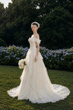 Load image into Gallery viewer, Ivory Elegant Bridal Gown with Graceful Draping, Wedding Dress for Wedding Reception