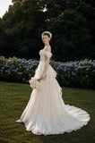 Load image into Gallery viewer, Ivory Elegant Bridal Gown with Graceful Draping, Wedding Dress for Wedding Reception