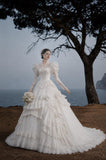 Load image into Gallery viewer, Ivory Romantic Bridal Gown with Flowing Train, Wedding Dress for Elegant Celebration