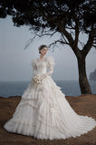 Load image into Gallery viewer, Ivory Romantic Bridal Gown with Flowing Train, Wedding Dress for Elegant Celebration