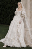 Load image into Gallery viewer, Ivory Graceful Bridal Gown with Flowing Train, Wedding Dress for Elegant Celebration
