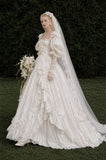 Load image into Gallery viewer, Ivory Graceful Bridal Gown with Flowing Train, Wedding Dress for Elegant Celebration