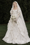 Load image into Gallery viewer, Ivory Graceful Bridal Gown with Flowing Train, Wedding Dress for Elegant Celebration