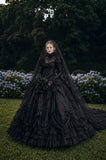 Load image into Gallery viewer, Black Dramatic Bridal Gown with Full-Length Silhouette, Wedding Dress for Garden Wedding
