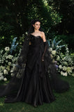 Load image into Gallery viewer, Black Gothic Bridal Gown with Flowing Train, Wedding Dress for Bridal Portraits