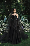 Load image into Gallery viewer, Black Gothic Bridal Gown with Flowing Train, Wedding Dress for Bridal Portraits