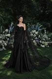 Load image into Gallery viewer, Black Gothic Bridal Gown with Flowing Train, Wedding Dress for Bridal Portraits
